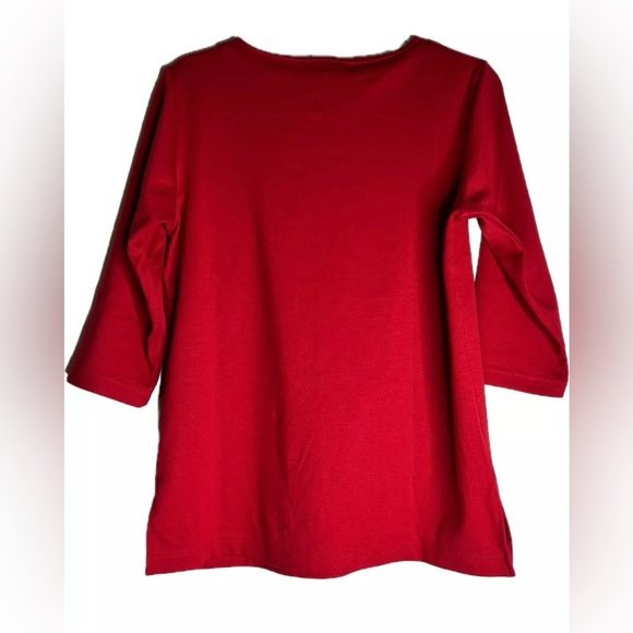 Bob Mackie Red Multi Key Hole Embroidered 3/4 Sleeve Knit Top Size XSmall - Picture 4 of 4